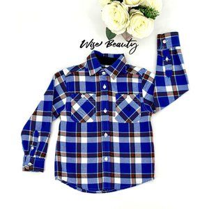 Chaps Boy’s Flannel Button Down Shirt Size 5 Blue Plaid Long Sleeve
